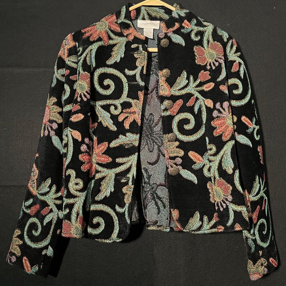 Chadwick's Women’s 6 Blazer Single Button Jacket Embroidered Floral Vintage 90s